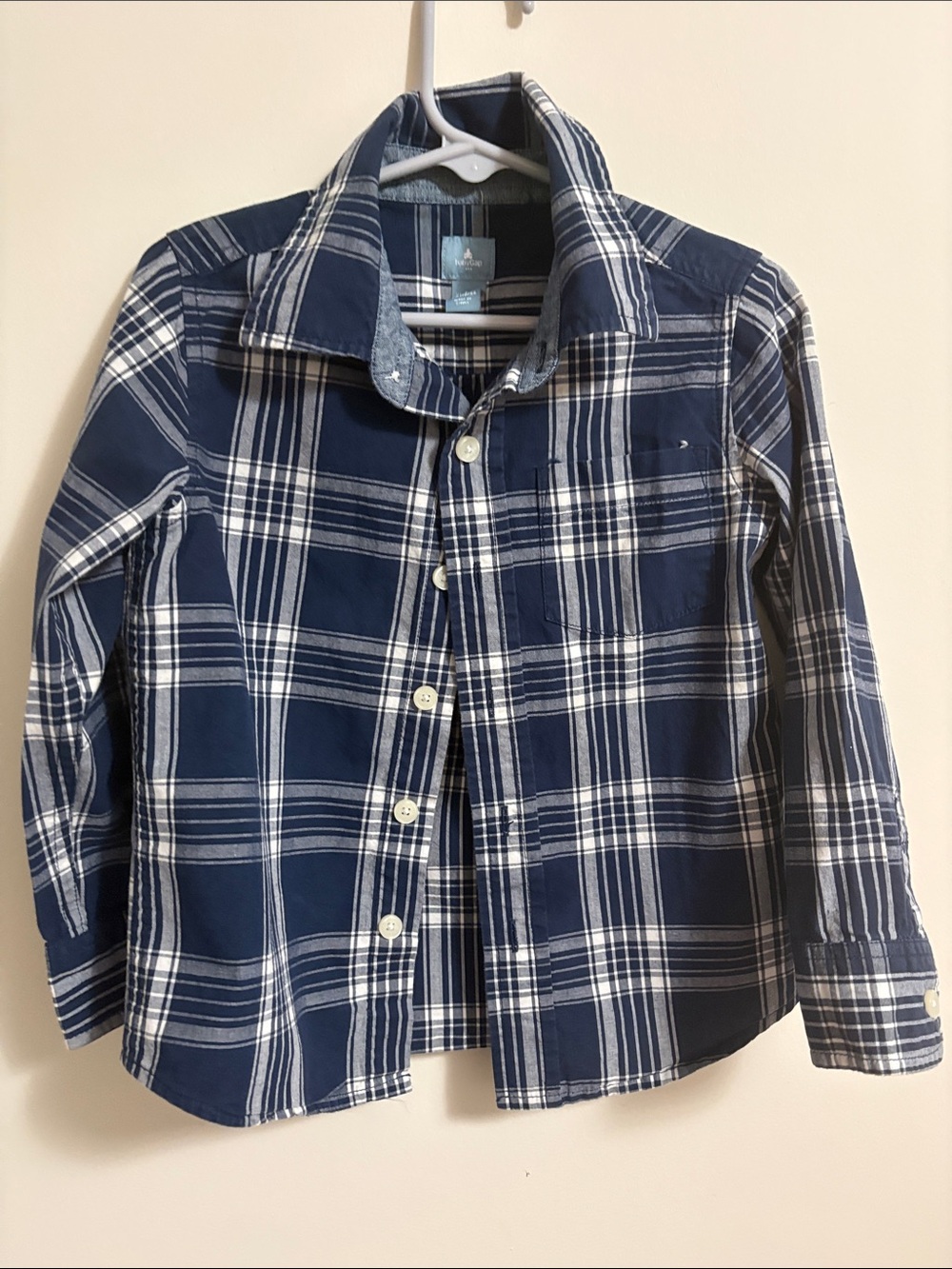 GAP Boys Blue and White Plaid Button-Down Shirt